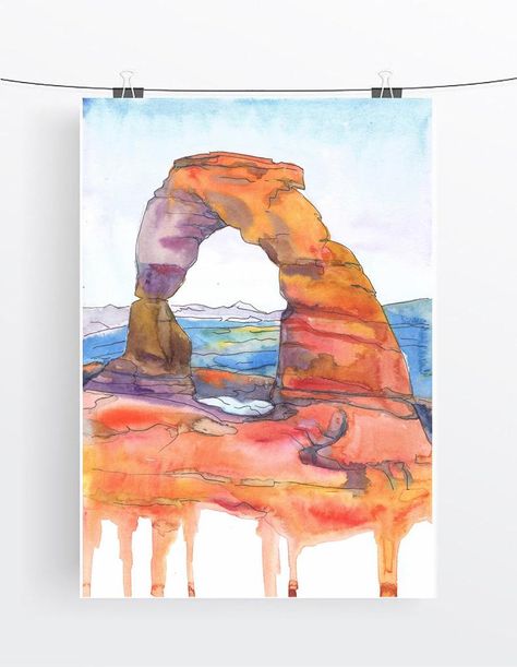 Arches National park Poster Watercolor Painting Travel Art | Etsy Desert Paintings, Pictures Landscape, Postcard Ideas, Travel Art Print, Watercolour Inspiration, Watercolor Projects, Desert Painting, Watercolor Ideas, Utah National Parks