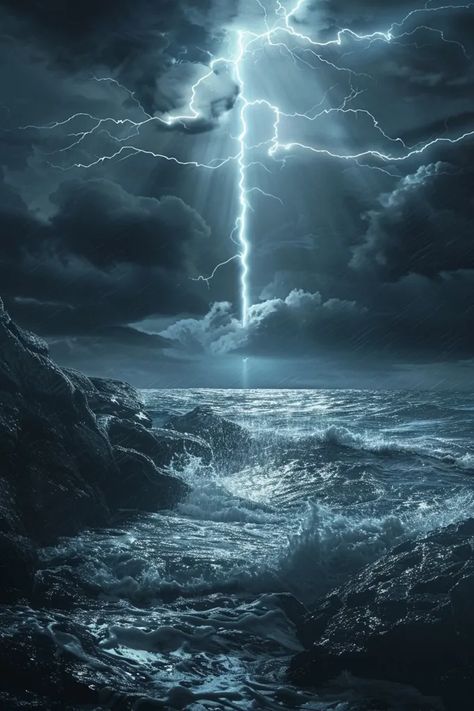 Storm At Sea Aesthetic, Ship In Storm Art, Stormy Sky Over Ocean, Storm Water Magic, Thunder Power Aesthetic, Eye Of The Storm Aesthetic, Stormy Sea Illustration, Storm Magic Aesthetic, Stormy Sea Aesthetic