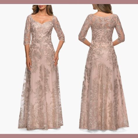 Nwt $619 La Femme [ 14 ] Floral Embroidered Mesh A-Line Gown Champagne #J294 An Elegant Gown Is Detailed With Floral Embroidery From The Sweetheart Neckline Through The Floor-Length Skirt, With The Sleeves And Back Yoke Left Sheer. * Back Zip Closure * Sweetheart Neck * Three-Quarter Sleeves * Floor-Length A-Line Skirt * Lined * 100% Polyester * Spot Clean * Imported * Color: Champagne * $619 __________________________________________________________________ Offers Are Welcomed! Quick Ship Check Black Tie Wedding Bridesmaids, Champagne Gown, Tea Length Tulle, Satin Formal Dress, Champagne Dress, Lace Formal Dress, Bow Detail Dress, Color Champagne, Black Tie Wedding