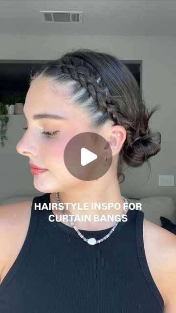 ashley seamour on Instagram: "Braids have been my fav way to keep my bangs out of my face as of late 🫶🏼 stay tuned for more hairstyles for curtain bangs ✨  Using @daehair styling cream 💖" Curtain Bang Hairstyles Updos, How To Hide Curtain Bangs, Hairstyles To Keep Bangs Out Of Face, Bangs Out Of Face, Hide Bangs Hairstyle, Hairstyles For Curtain Bangs, Braided Bangs Hairstyles, Braided Bangs, Styling Cream