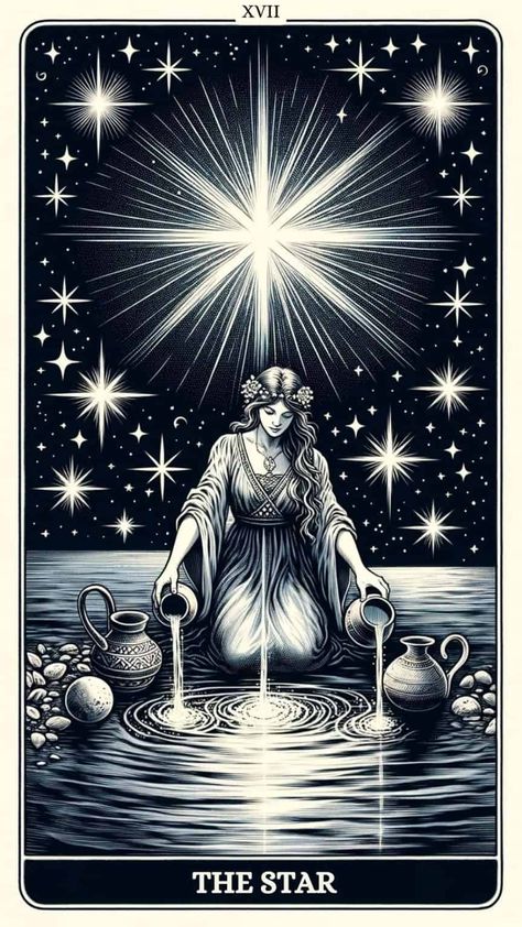 The Star Tarot Card Meaning Star Card Tarot Tattoo, Star Tarot Card Aesthetic, The Star Tarot Card Wallpaper, Star Card Tattoo, The Star Tarot Art, Wallpaper Tarot Cards, Strength Tarot Card Art, Tarot Aesthetic Dark, Star Card Tarot