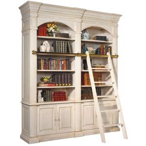 Home Library With Fireplace, French Country Bookcase, Bookcase With Ladder, White Ladder Shelf, Library With Fireplace, Fireplace Bookcase, Traditional Bookcases, Bookcase Plans, Computer Armoire