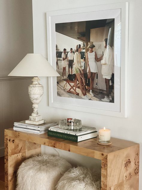 styling my burl console - JESSI Slim Aarons, Apartment Decor Inspiration, Apartment Inspiration, Living Room Inspo, Interior Inspo, My New Room, Dream Home Design, Apartment Living, House Inspiration