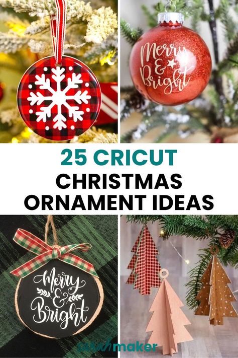 Are you looking for some Cricut Christmas ornaments to make this year? Here are 25 creative ideas and tutorials for making DIY Christmas ornaments with a Cricut. Dive into the post to see the complete list of amazing Cricut ornament projects and Christmas crafts. Cricket Christmas Ornament Ideas, Diy Name Ornaments Christmas, Acrylic Christmas Ornaments Diy, Cricut Christmas Ornaments Ideas, Vinyl Christmas Ornaments Cricut, Cricut Wood Ornaments, Cricut Acrylic Ornament, Cricut Christmas Ornaments Diy, Cricut Ornaments Diy