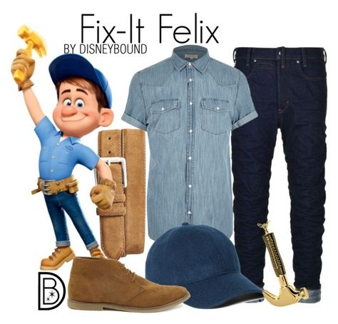 "Fix-It Felix" by leslieakay ❤ liked on Polyvore featuring Torino, G-Star Raw, River Island, Brooks Brothers, Topman, men's fashion, menswear, disney and disneybound Disneybound Guys, Mens Disney Costume, Disney Bounding Men, Disneybound Men, Felix Cosplay, Wednesday Costume, Disney Character Outfits, Disney Characters Costumes, Disney Wear