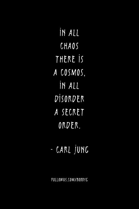 IN ALL CHAOS THERE IS A COSMOS - IN ALL DISORDER A SECRET ORDER Carl Jung Shadow, Cosmos Quotes, Chaos Quotes, Chaos Tattoo, Perspective Quotes, I Will Remember You, Quotes Positivity, Magic Quotes, Quotes Ideas