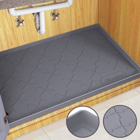 Amazon.com - SIKADEER Under Sink Mat for Bathroom Waterproof, 31" x 19" Silicone Under Sink Liner Bathroom Cabinet Shelf Protector, Fits 33inch Standard Kitchen Bathroom Cabinet Mat Under Sink Organizer Drip Tray Kitchen Assories, Cabinet Organization Kitchen, Small Apartment Storage Solutions, Kitchen Amenities, Expensive Bathrooms, Bathroom Under Sink Organization, Organizer Fridge, Under Sink Mat, Bathroom Cabinet Hardware