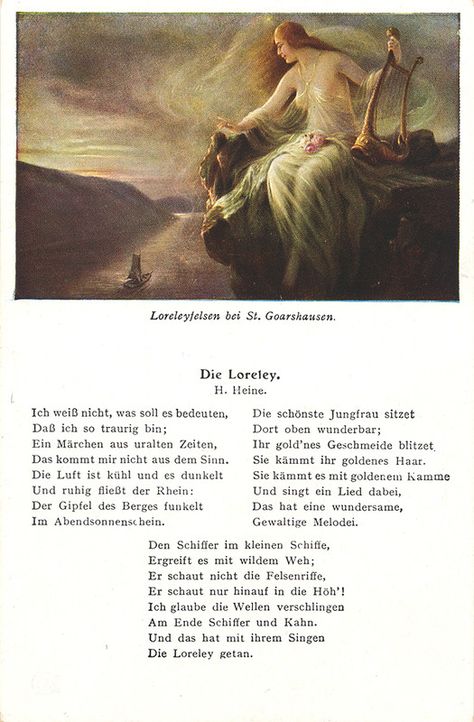 Loreley Lyric Poem, Germany Castles, Kids Poems, Rainer Maria Rilke, Literature Quotes, German Language, Sirens, Some Words, Harp