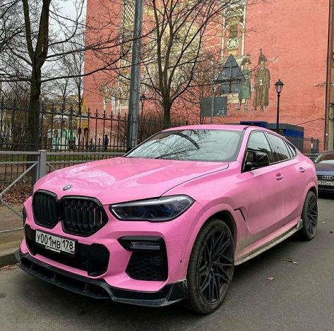 BMW Bmw Rose, Pink Vehicles, Pink Bmw, Aesthetic Car Accessories, Pink Window, Pink Cars, Бмв X6, Aesthetic Cars, Cars Ideas