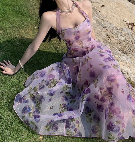 Purple Tea Party Dress, Purple Floral Dresses, Purple Cottagecore Dress, Beach Party Wear, Purple Sundress, Y2k Beach, Lavender Haze, Purple Floral Dress, Picnic Dress