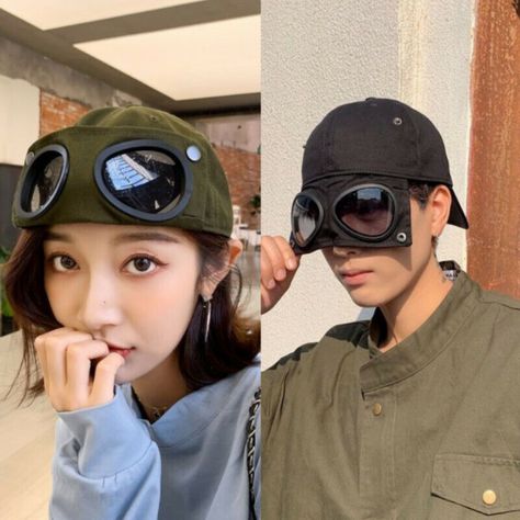 Unisex Aviator Hat Goggles Visor Peaked Pilot Cap Trendy Street Snap Pose | eBay Visor Hat Outfit, Pilot Goggles, Desert Project, Aviator Cap, Aviator Goggles, Funky Hats, Airplane Pilot, Nerd Fashion, Aviator Hat