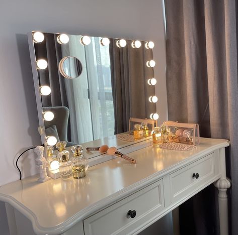 Kottova Large Vanity Mirror with 17 Dimmable LED, Extra Big Hollywood Makeup Mirror with 3 Color Lights,USB Charging Port, Large Lighted Mirror , Detachable 10X Spot Mirror, Touch Control Drawer Aesthetic, Large Vanity Mirror, Hollywood Makeup Mirror, Gold Bedroom Decor, Color Lights, Hollywood Mirror, Large Vanity, Lighted Mirror, Vanity Mirrors