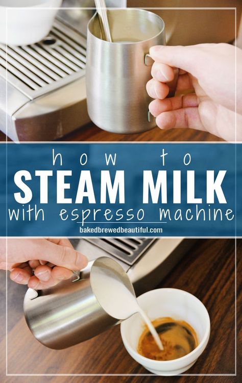 steaming milk with a milk frothing pitcher and espresso machine Recipes For Espresso Machine, Espresso Machine Drinks, Espresso Machine Recipes At Home, How To Steam Milk At Home, Cappuccino Recipe Espresso Machine, How To Froth Milk At Home With A Frother, How To Froth Milk For Latte Art, Frothing Milk At Home, How To Steam Milk With Espresso Machine