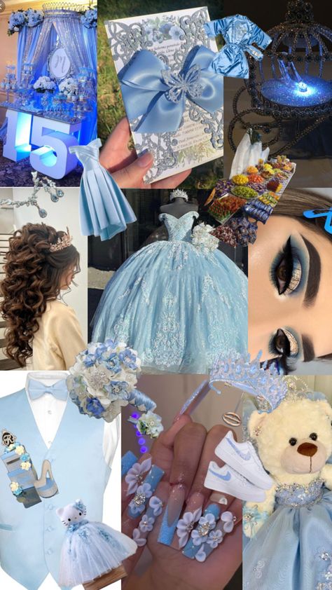 #lightbluequince Baby Blue Quinceanera Dresses, Blue Quinceanera Ideas, Sweet 16 Cinderella Theme, Butterfly Quinceanera Theme, Blue Quinceanera Theme, Quinceanera Venue, Quinceanera Blue, Light Blue Quinceanera Dresses, Baby Blue Quinceanera