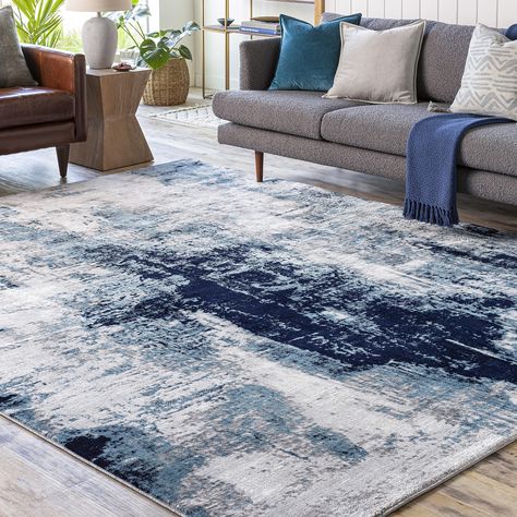 Aqua Rug, Abstract Area Rug, Tapis Design, Teal Area Rug, Bedroom Area Rug, House Decorations, Heated Floors, Ink Blue, Navy Area Rug