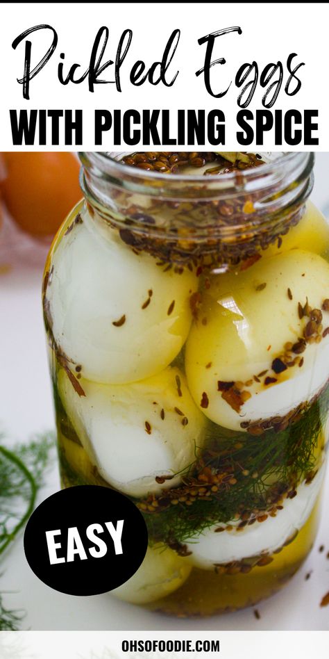 Text reads pickled eggs with pickling spice Pickled Eggs With Pickling Spice, Pickled Eggs With Apple Cider Vinegar, How To Make Pickling Spice, Refrigerator Pickled Eggs, Simple Pickled Eggs, Homemade Pickled Eggs, Pickles Eggs Recipe, Canning Pickled Eggs Recipe, Pickled Eggs Canning Recipe