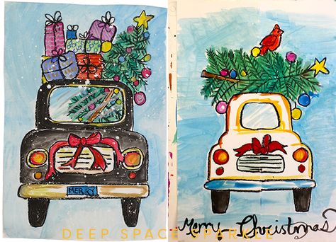 Draw a Christmas Car: Holiday Art Project for Kids Christmas Draw, Draw Christmas, Holiday Art Projects, Winter Art Lesson, Deep Space Sparkle, Christmas Art Projects, Art Project For Kids, Winter Art Projects, Car Christmas