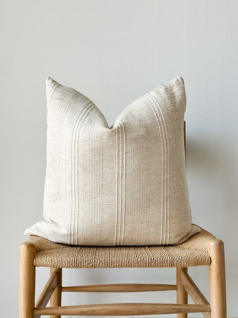 "This pillow make from fabric blend Linen Hemp cotton natural color and fiber fill soft Back sided pillow pure cotton neutral color  Size in photo is 20\" x 20\" \"Insert pillow not included\"" Neutral Bedroom Pillows, Farmhouse Throw Pillows Couch, Neutral Pillow Combinations, 26x26 Pillow, Linen Throw Pillows, Cottage Modern, Neutral Throw Pillows, Square Pillows, Linen Cushions