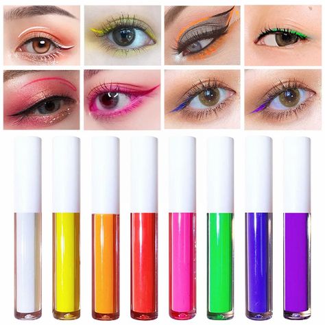 8 Color Eyeliner Solution Color Fluorescent Eyeliner Solution Smooth Flow Smooth Speed Dry Easy To Color Neutral Eyeliner Lasting Without Fading 4ml Features: Eye Liners for Women: This eyeliner pens can give you a variety of fashionable makeup, show your personality, and can show the different you in life. Apply our long-wearing eyeliner in the morning, it will last for all day, you will find that your eye makeup is as clean as it was ten hours . Can be given to her, mother, girl, wife as a uni Pmu Eyeliner, Delicate Makeup, Color Eyeliner, Eyeliner Color, Eyeliner Makeup, Dope Makeup, Colored Eyeliner, Eyeliner Looks, Eyeliner Pen