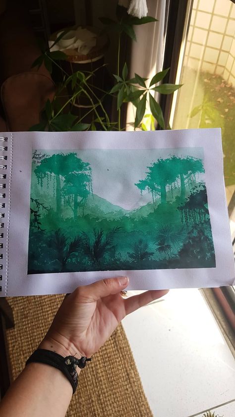 Rainforest in different shades of green watercolor Rainforest Painting Easy, Rainforest Watercolor, Rainforest Painting, Jungle Tattoo, Jungle Painting, Fonts Handwriting Alphabet, Fonts Handwriting, Handwriting Alphabet, Easy Canvas Painting