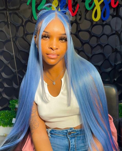 Colored Frontal Wig Hairstyles, Ice Blue Wig, Boujee Hairstyles, Blue Lace Wig, Bday Hairstyles, Blueberry Hair, Blue Wigs, 4a Hair, Light Blue Hair