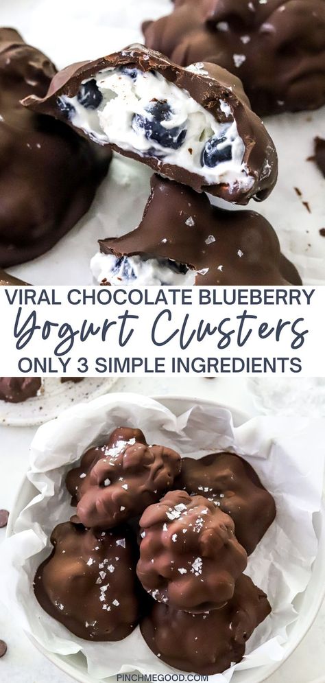 Yogurt Clusters, Chocolate Blueberry, Blueberry Yogurt, Chocolate Yogurt, Yogurt Bites, Healthy Sweet Snacks, Blueberry Recipes, Yogurt Recipes, Lost 100 Pounds