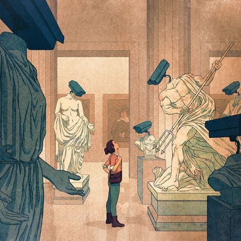 When the Art Is Watching You - WSJ How museums are collecting and using data on visitors. Illustration Design Graphique, Ligne Claire, Guggenheim Museum, Group Therapy, Art Et Illustration, Inspiring Art, Museum Collection, Editorial Illustration, Illustration Vector