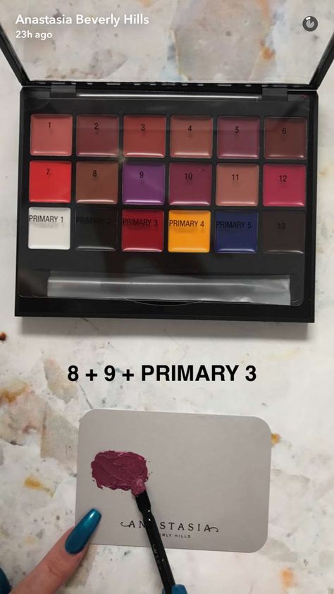 Anastasia Beverly Hills Lip Palette Anastasia Lip Palette Combinations, Lip Pallete, Lip Combinations, Abh Lip Palette, Abh Palette, Custom Lipstick, Lip Shades, Makeup Organization Diy, Lipstick Palette