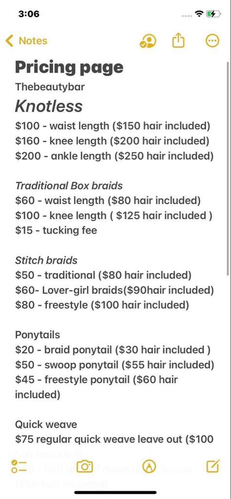 Braiding Hair Page Names, Hair Braider Price List Template, Hair Braiding Grid, Pricing For Braids, Business Braid Hairstyles, Braid Prices List, Part Sizes For Braids, Knotless Box Braids Price List, Hair Braider Price List Ideas