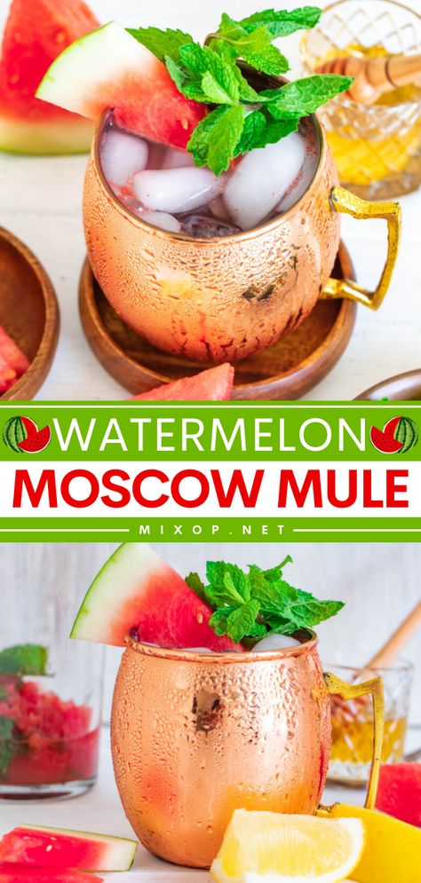 Complete your Labor Day party ideas with this Moscow mule variation! Deliciously fruity and refreshing, this watermelon Moscow mule recipe is a fun summer cocktail for everyone. There's nothing like celebrating with this alcoholic drink! Spring Drink Recipes, Easy Spring Cocktails, Fruity Cocktail Recipes, Easy Party Drinks, Popular Cocktail Recipes, Labor Day Party, Easy Mocktail Recipes, Easy Alcoholic Drinks, Moscow Mule Recipe