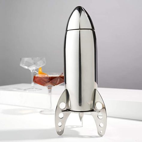 Amazon.com: Viski Rocket Cocktail Shaker Set, Stainless Steel Cobbler Shaker With Strainer, 24 oz: Rocket Ship Cocktail Shaker: Home & Kitchen Alcohol Mixers, Bartender Tools, Martini Shaker, Retro Rocket, Tequila Bottles, Cocktail Shaker Set, Bespoke Post, Shaker Bottle, Cocktail Shaker