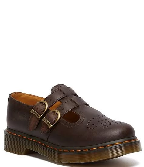 Dr. Martens Women's 8065 Mary Jane Crazy Horse Leather Shoes | Dillard's Christmas List Shoes, Doc Mary Janes, Doc Martens Mary Janes, Mary Janes Outfit, Thrift Fits, Gardening Shoes, Doc Martens Women, Brown Mary Janes, Womens Dress Shoes