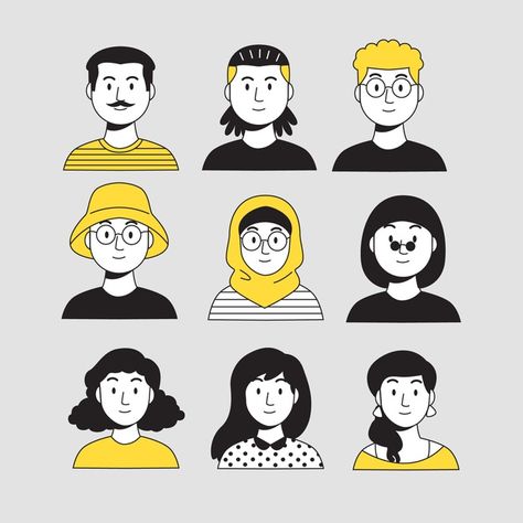 Graphic People Illustration, Illustration Art People, Face Drawing Ideas, Freepik Illustration, Character Illustration Design, People Avatar, Face Vector Illustration, Drawn People, Avatar Illustration