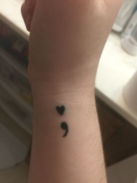 Cute semicolon heart wrist tattoo! Semicolon Nails, Seni Colon Tattoo, Heart Semicolon Tattoo, Semicolon Heart, Semicolon Wrist Tattoo, Semicolon Tattoo Meaning, Heart Semicolon, Semicolon Tattoos, Colon Tattoo