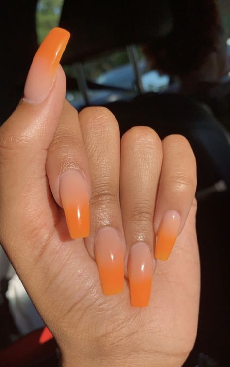 Orange Ambre Nails, Ombré Orange Nails, Ombre Orange Nails, Orange Jelly Nails, Red And Orange Nails, Orange Ombré Nails, Light Orange Nails, Bailarina Nails, Ombre Wedding Nails