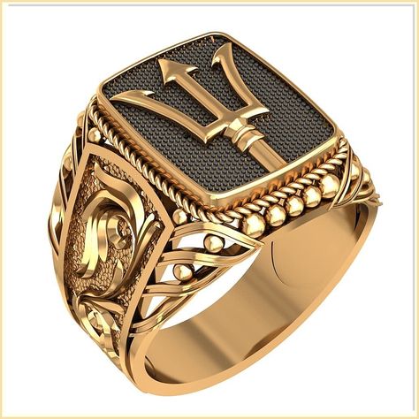 Poseidon Greek God of The Sea Trident Ring Ancient Amulet Brass Jewelry Size 6-15 Ancient Amulet, Poseidon Trident, Ancient Greek Jewelry, Cool Rings For Men, Couple Ring Design, Greek Ring, Jewerly Ring, Architectural Jewelry, Gold Finger Rings