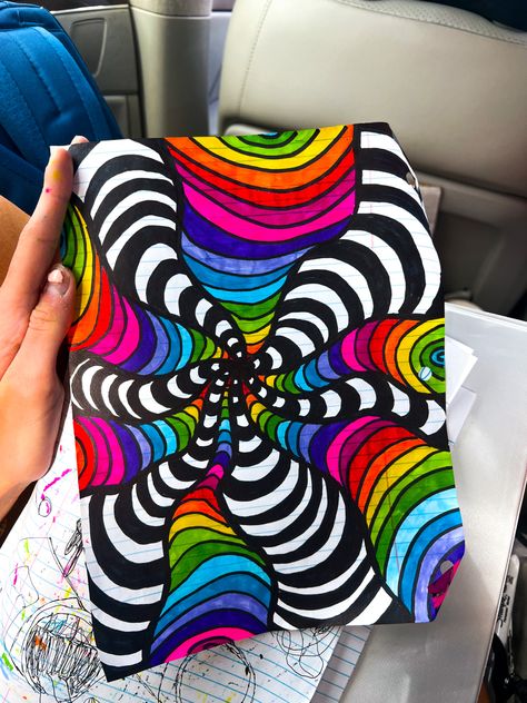 Easy Asthetic Drawings Trippy, Drawings Of Rainbows, Cool Drawing Trippy, Trippy Easy Doodles, Art Ideas With Meaning, Summer Art Drawing Ideas, Small Trippy Doodles, Easy Painting Ideas Trippy, Trippy Marker Drawings