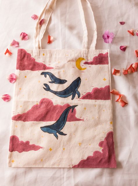 My handmade tote bag Painting On Bags Ideas Aesthetic, Cloth Bag Painting Ideas, Painting Canvas Tote Bags Diy, Cute Tote Bag Design Paint Aesthetic, Canvas Tote Bag Painting Ideas Easy, Tote Bag Inspo Painting, Lukisan Tote Bag, Cute Painted Tote Bags, Decorating Tote Bags