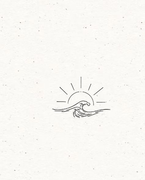 Simple Surfing Tattoos, Waves Mountain Sun Tattoo, Sunrise And Wave Tattoo, Wave And Boat Tattoo, Tattoo Ideas To Draw On Yourself, Wave Sun Tattoo Simple, Simple Sea Tattoo Ideas, Simplistic Wave Tattoo, Small Wave And Mountain Tattoo