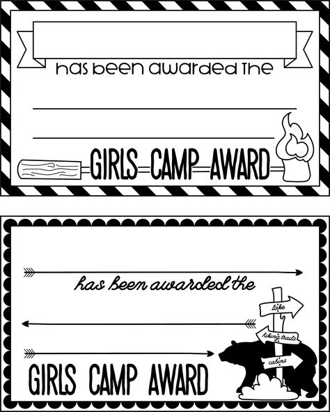 Camp Hair Dont Care Printable, Girls Camp Awards Free Printables, Girls Camp Awards, Girls Camp Handouts, Award Templates Free, Camp Awards, Camping Printables, Lds Girls Camp, Kangaroo Court