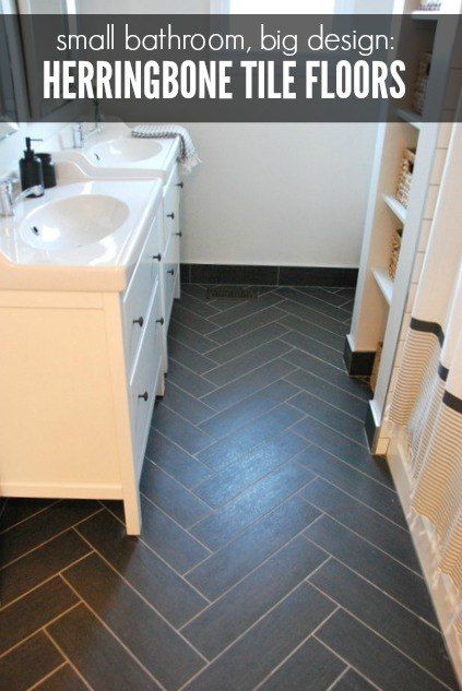 Need inspiration to create new bathroom spaces using contemporary bathroom floor tiles? Here are 14 floor tile ideas, from patterned tiles to textured finishes. Herringbone Tile Floor, Art Deco Bathroom Tile, Diy Kitchen Flooring, Ikea Vanity, Herringbone Tile Floors, Budget Furniture, Gray And White Bathroom, Small Bathroom Tiles, Style On A Budget