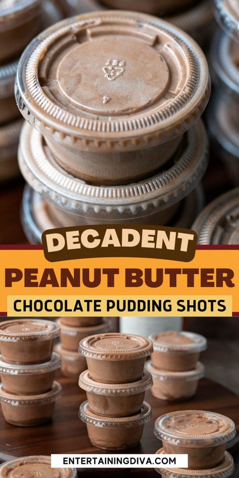 Make these creamy and fluffy Chocolate & Peanut Butter Pudding Shots with Skrewball peanut butter whiskey and instant chocolate pudding mix. Easy to make and will be loved by your party guests. Chocolate Pudding Shots, Pudding Shot Recipes, Best Jello Shots, Peanut Butter Whiskey, Jello Pudding Shots, Halloween Jello Shots, I Lost 100 Pounds, Butter Pudding, Pudding Shots