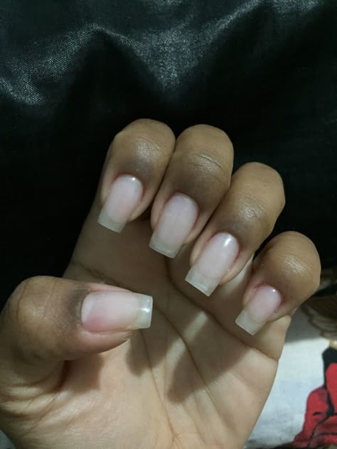 Long Natural Looking Acrylic Nails, Acrylic Nails Without Polish, Clear Natural Nails Short, Clear Gel Manicure Natural, Natural Realistic Acrylic Nails, Clear Gel Overlay On Natural Nails, Bare Nails Aesthetic, Natural Looking Acrylic Nails Square, Nurse Nails Acrylic Short