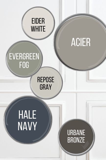 Acier Paint Sherwin Williams, Urbane Bronze Tv Wall, Eider White Sherwin Williams Color Palettes, Sw Acier Exterior, Urban Bronze Basement, Colors With Urbane Bronze, Urbane Bronze And Green, Urban Bronze Sherwin Williams Bathroom, Acier Sherwin Williams Exterior