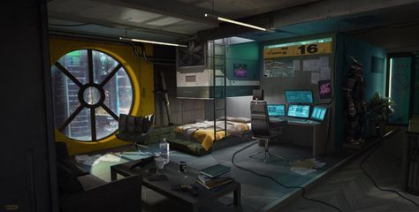 Cyberpunk art dump - Album on Imgur Cyberpunk Room Interiors, Cyberpunk Interior, Sci Fi Room, Cyberpunk Room, Teknologi Futuristik, Bilik Idaman, Art Cyberpunk, Spaceship Interior, Sci Fi Environment