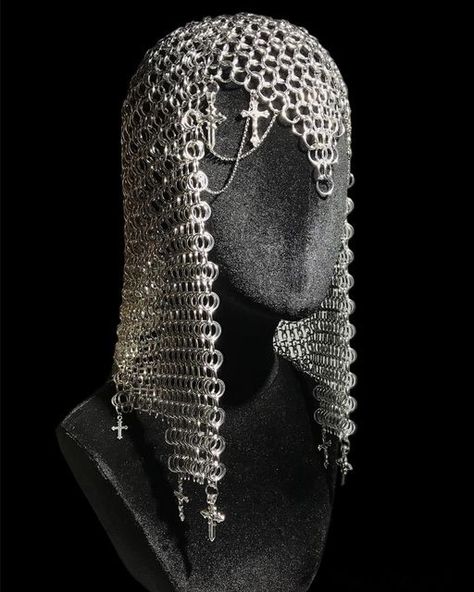 Chain Mail Headgear, Chain Maille Headpiece, Chain Mail Head Piece, Chainmail Balaclava, Chain Mail Outfit, Chainmail Aesthetic, Chainmaille Headpiece, Chainmail Mask, Armor Headpiece