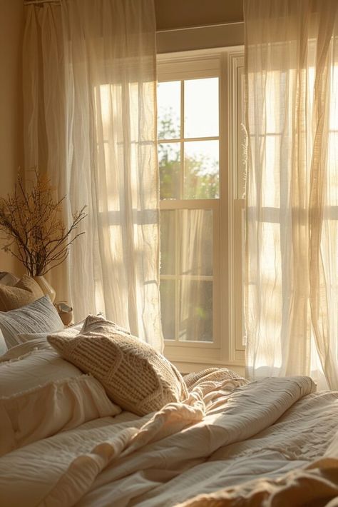 Flowing Curtains Aesthetic, Boho Window Decor, Boho Window Treatments, Window Decor Ideas, Gauze Curtains, Light Filtering Curtains, Boho Window, Airy Aesthetic, Curtain Inspiration