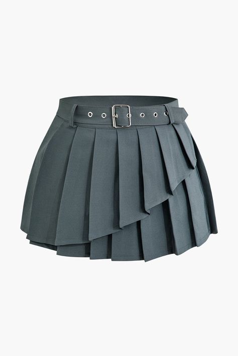 Buckle Layer Pleated Mini Skirt Find Your Style Fashion, Pleated Short Skirt, Accessorizing Outfits, Buckle Skirt, Clothing Labels Design, Fancy Short Dresses, Layered Mini Skirt, Accessorize Jewellery, Essential Fashion