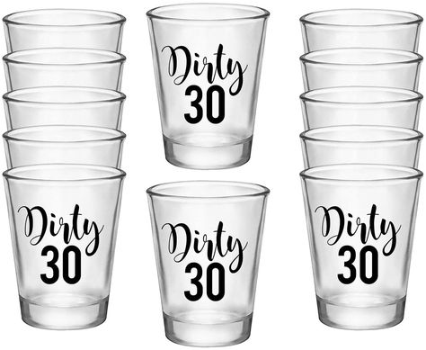 Dirty Thirty Party, Dirty 30 Party, 30th Birthday Gifts For Men, Birthday Shot Glasses, Dirty Thirty Birthday, 30th Birthday Party Favors, 30th Birthday Themes, Custom Shot Glasses, Birthday Shots