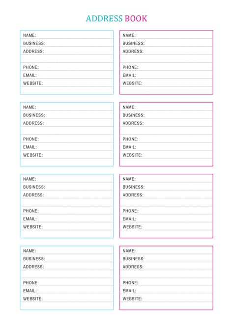 A5 Address Book Printable Inserts | A5 Contacts Inserts My Address Worksheet Free Printable, Free Printable Contact List, Address Book Template Free Printables, Address Book Template, Organize Your Business, Printable Forms, Contact Sheet, Personal Planners, Bookkeeping And Accounting